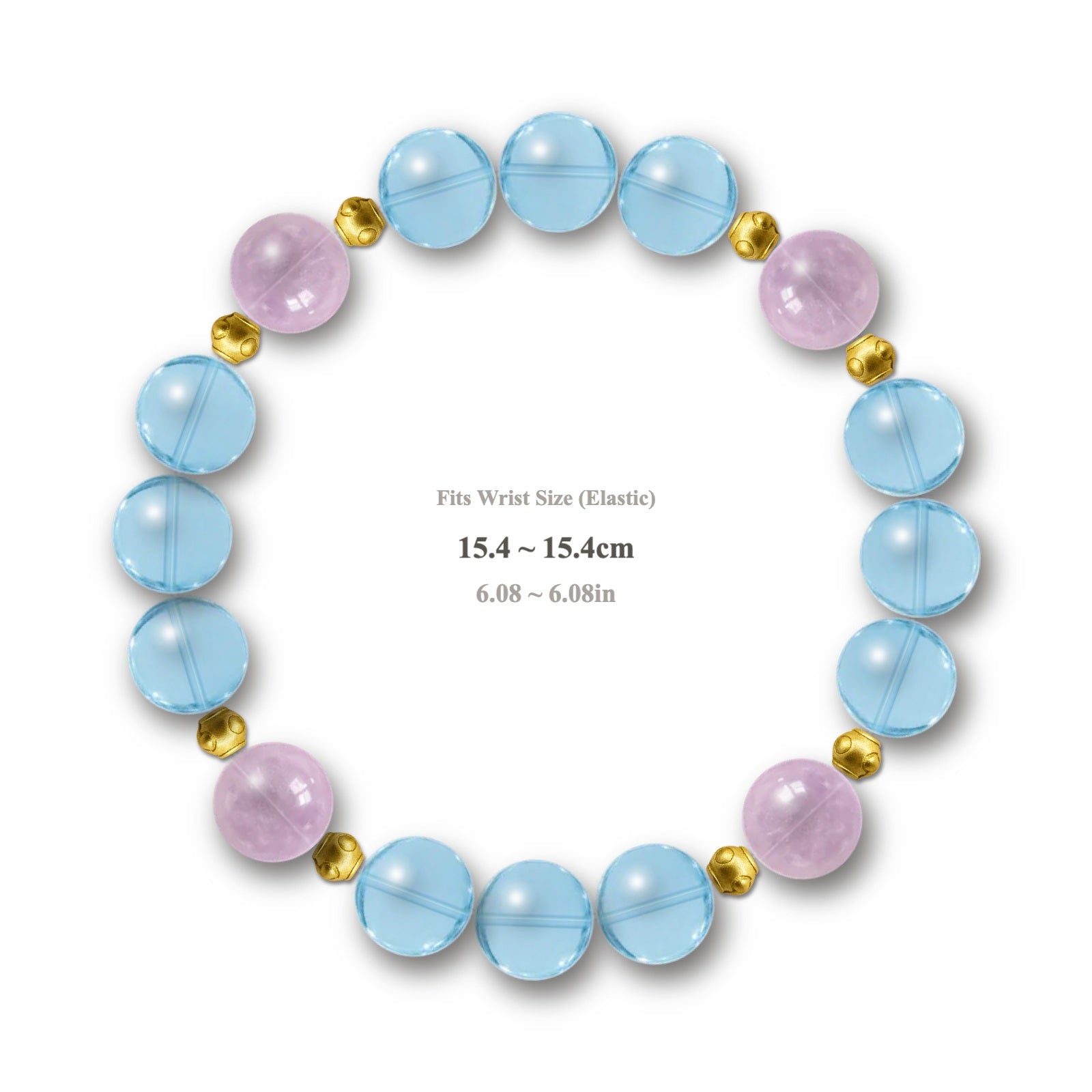 Blue Rose Harmony bracelet with sky blue and rose pink crystal beads and gold accents