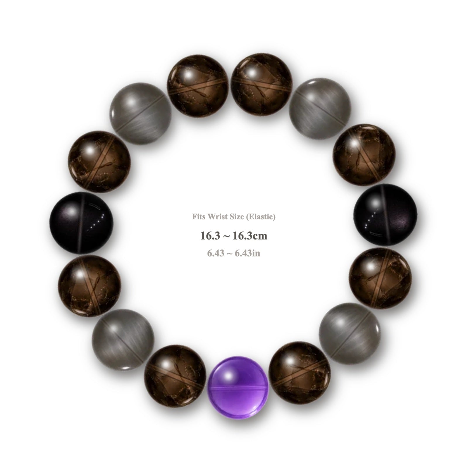 Smoky Amethyst bracelet with smoky brown, silver-gray, black, and amethyst purple crystal beads