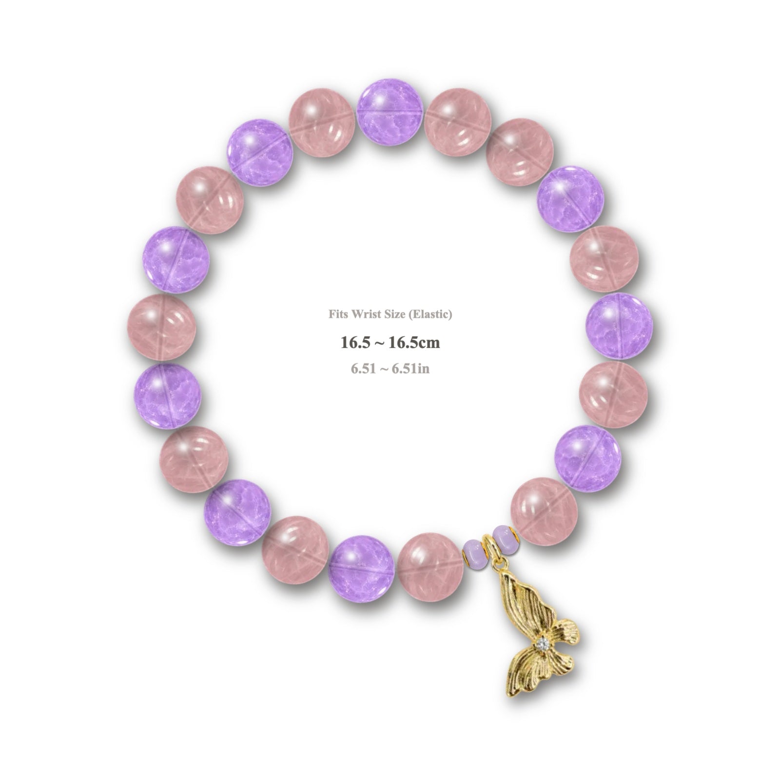 Rose Butterfly Amethyst bracelet with rose pink and amethyst purple crystal beads and gold butterfly charm