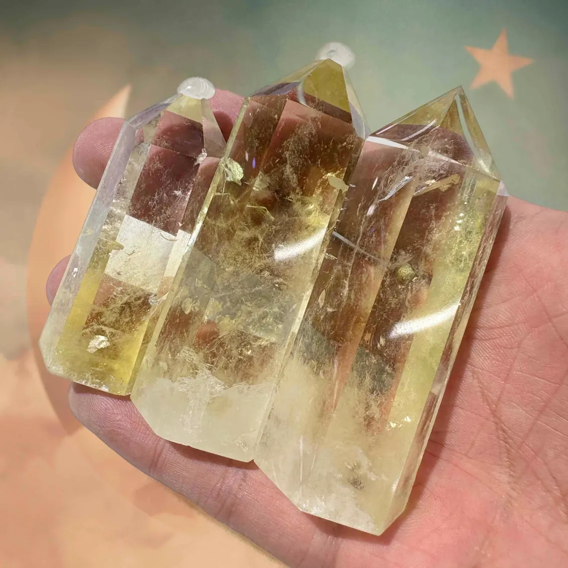 Natural citrine crystal tower 6–8cm in glowing golden yellow