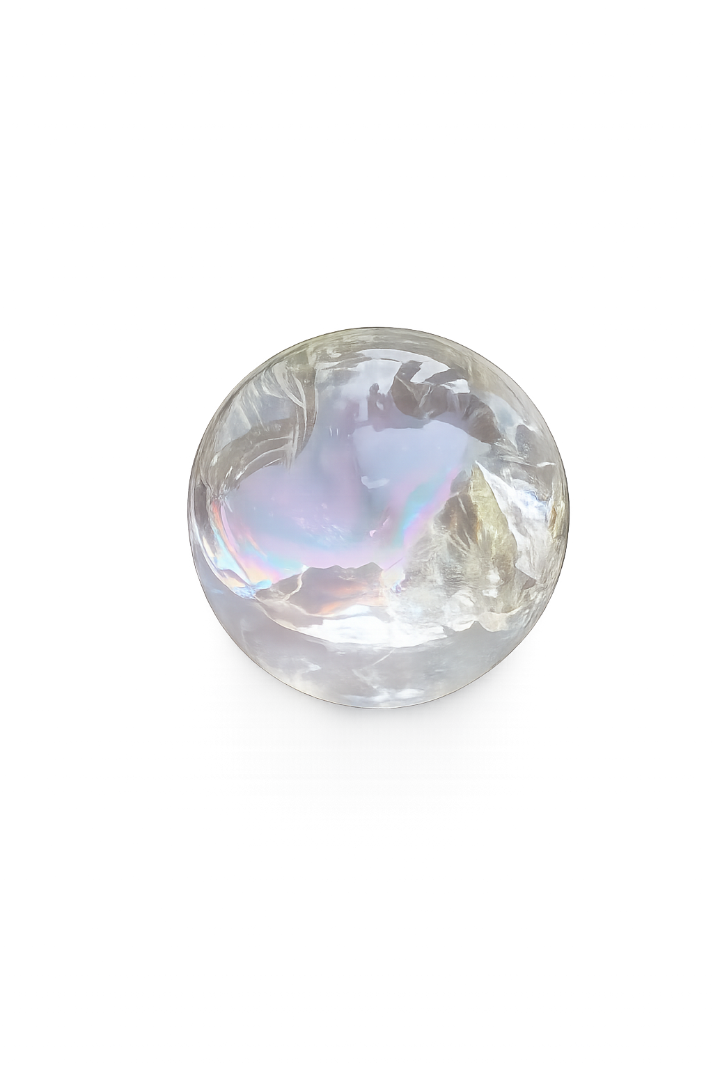30mm natural clear quartz crystal sphere with rainbow inclusions