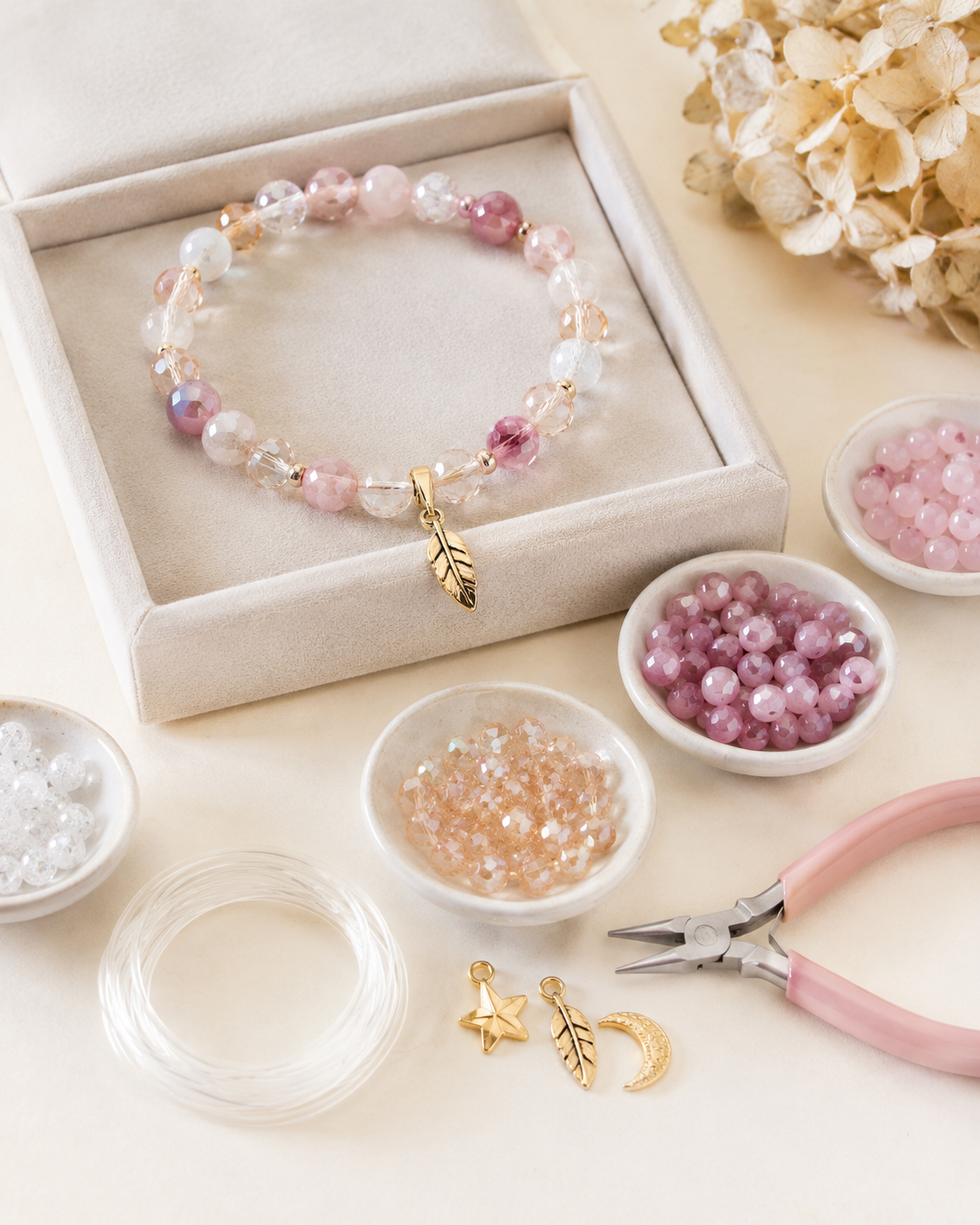 Custom DIY crystal bracelet design – choose your own beads, charms, and colors